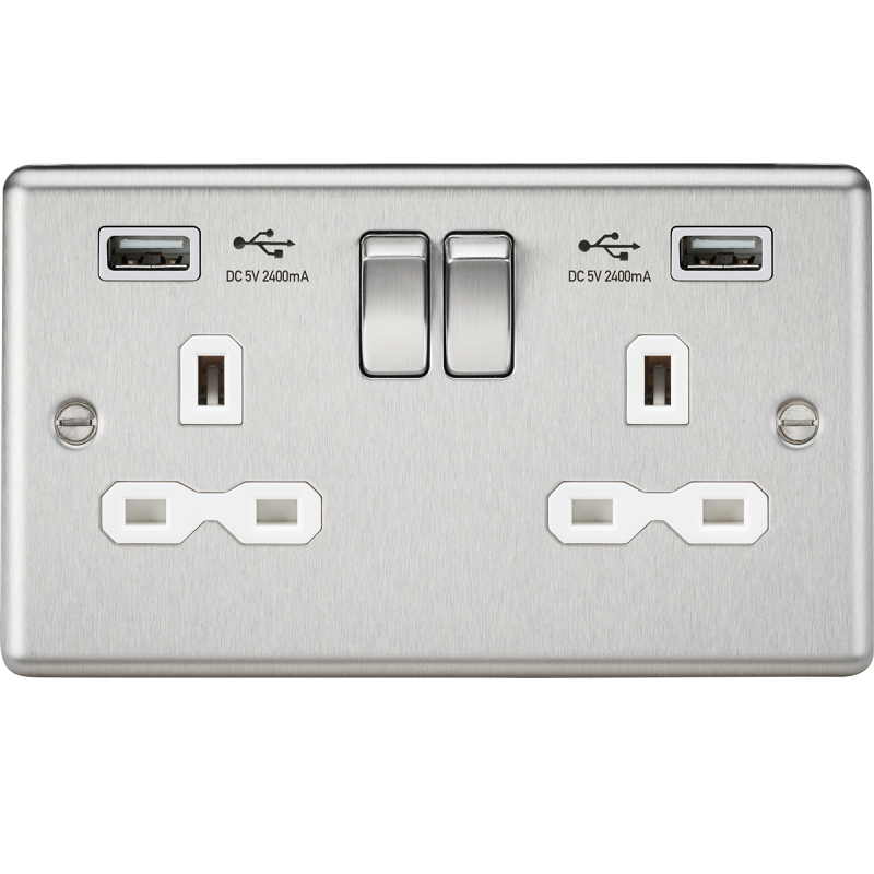 Knightsbridge 13a 2g Switched Socket Dual Usb Charger 2 4a With White