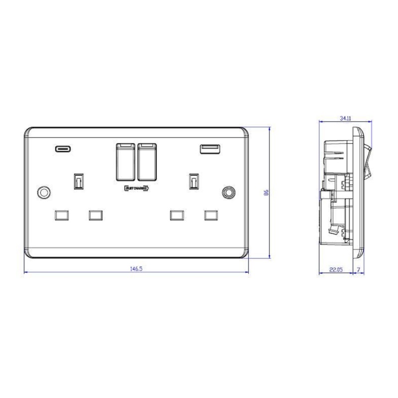 Knightsbridge Curved Edge 13a 2g Dp Switched Socket With Dual Usb