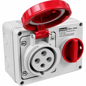 Famatel 32A 4 Pin 415V IP67 Horizontal Switched Interlocked Socket - 3332R6
