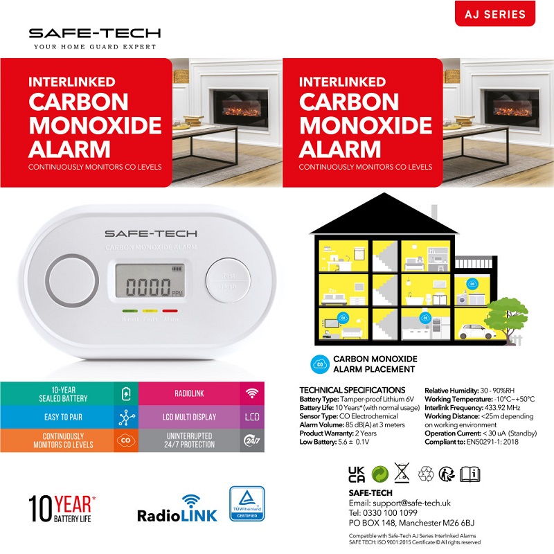 Safe-Tech Interlinked Carbon Monoxide Alarm with 10-Year Tamper-Proof  Battery - AJ-833si at TEW Electrical