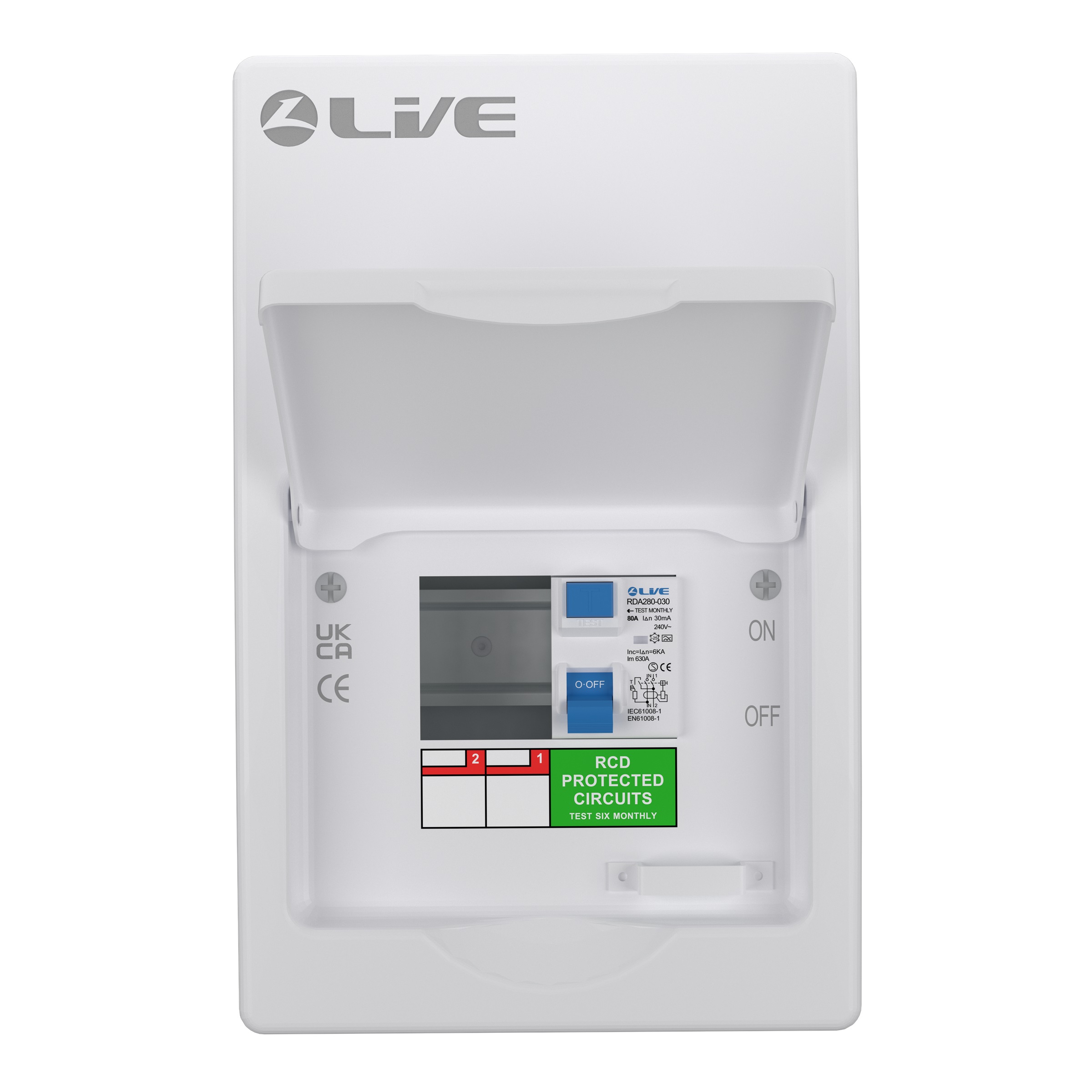 Live Electrical 4 Way Flush Metal Clad Consumer Unit c/w 80A 30mA RCD (2 Usable Ways) - FMC04-RC80