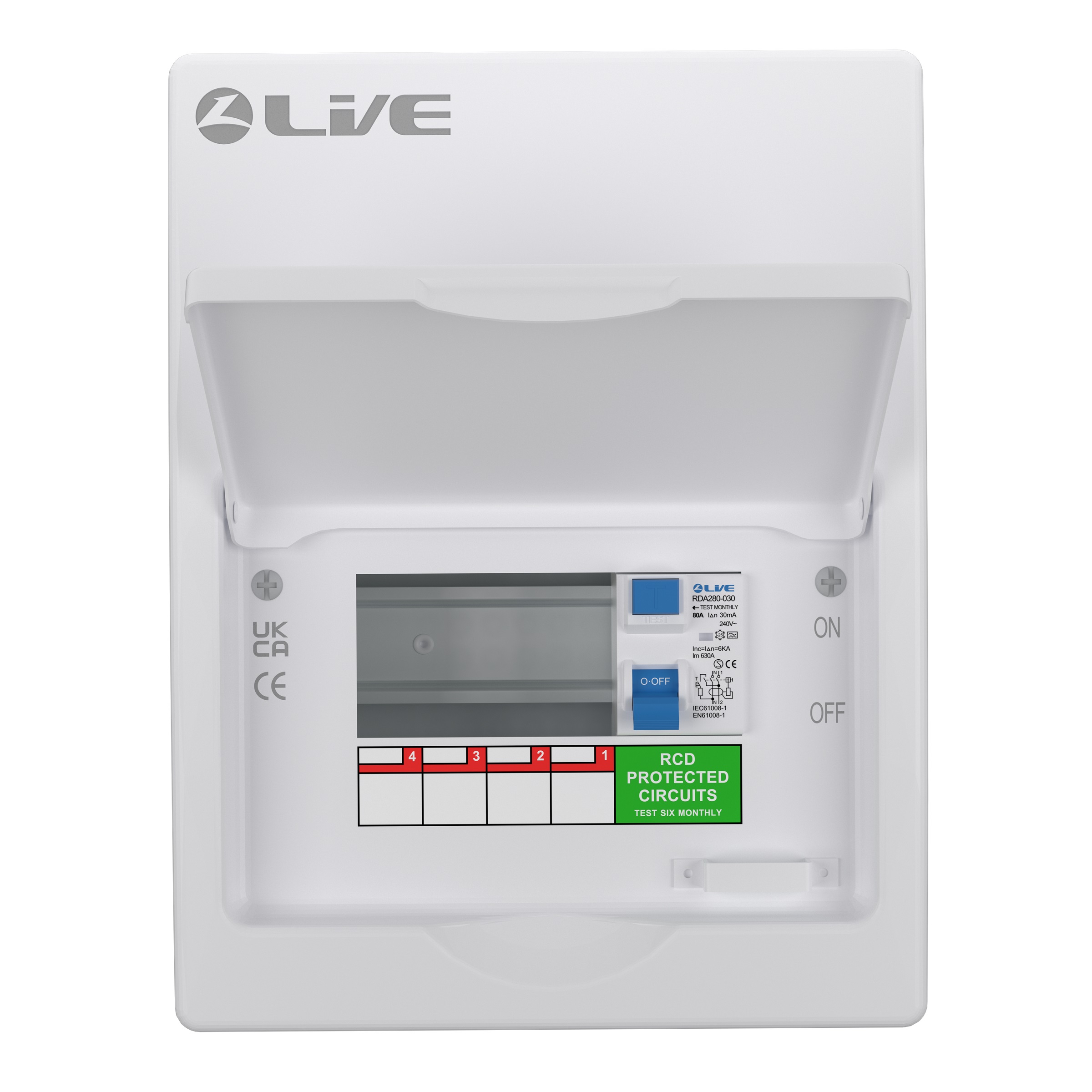 Live Electrical 6 Way Flush Metal Clad Consumer Unit c/w 80A 30mA RCD (4 Usable Ways) - FMC06-RC80
