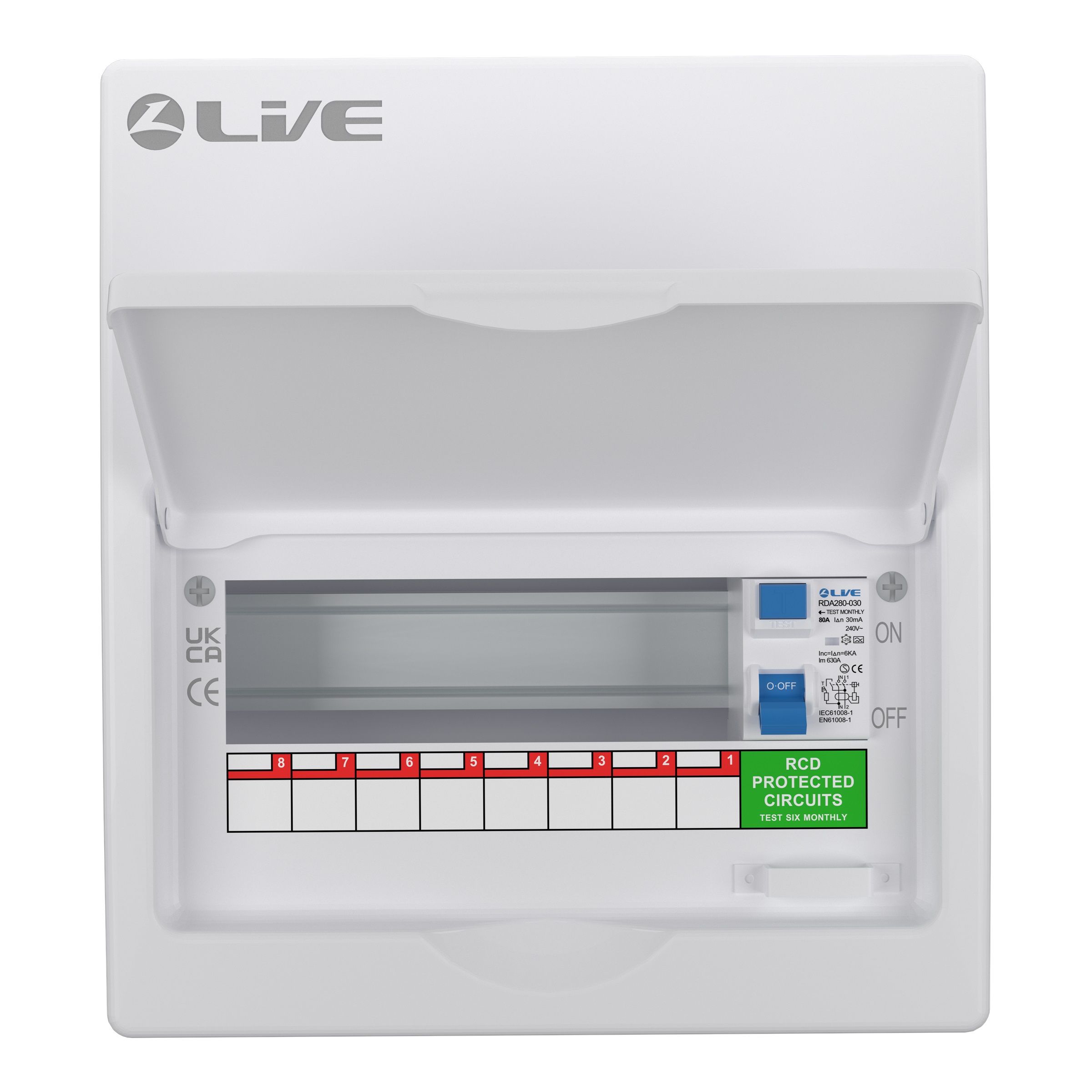Live Electrical 10 Way Metal Clad Consumer Unit c/w 80A 30mA RCD (8 Usable Ways) - LSMC10-RC80