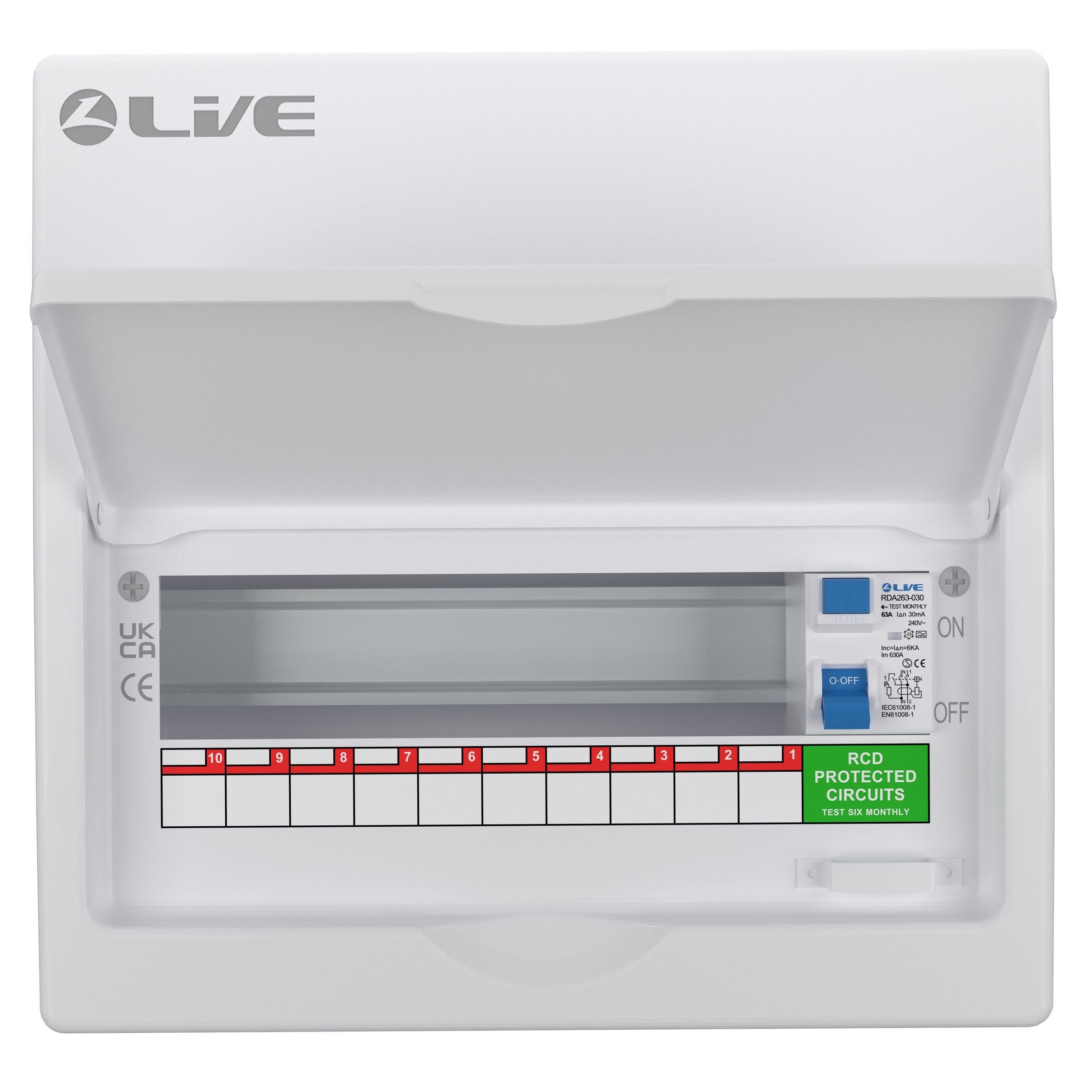 Live Electrical 12 Way Metal Clad Consumer Unit c/w 63A 30mA RCD (10 Usable Ways) - LSMC12-RC63