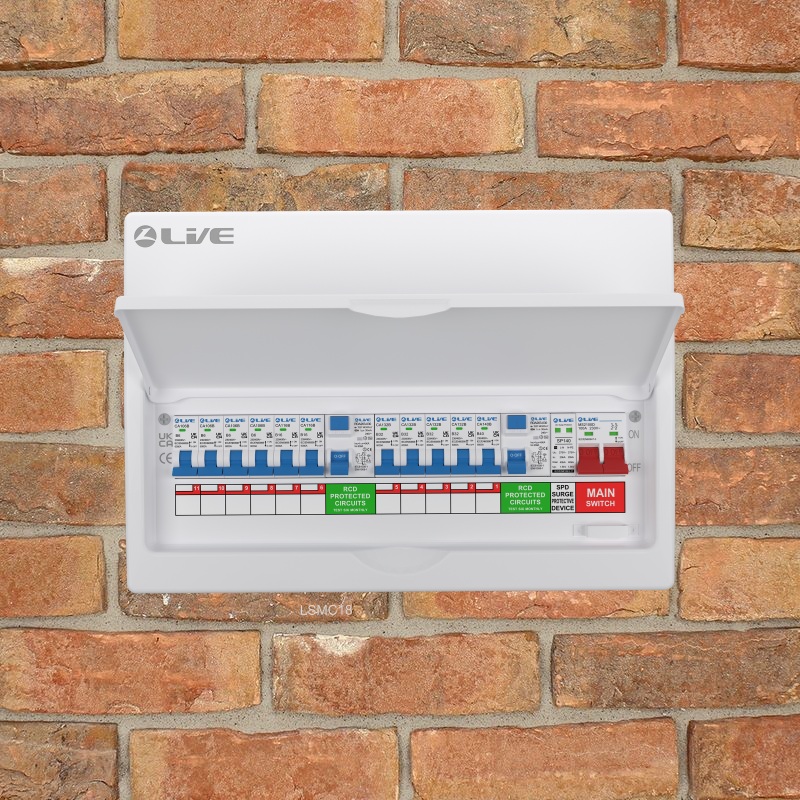 Live Electrical 18 Way Split Load Metal Clad Consumer Unit c/w 100A Main Switch / 2 x 63A 30mA RCD + 11MCBs (4x6A, 2x16A, 4x32A, 1x40A) + DP Surge Protection Device - LSMC1863TR-AS - Image 2