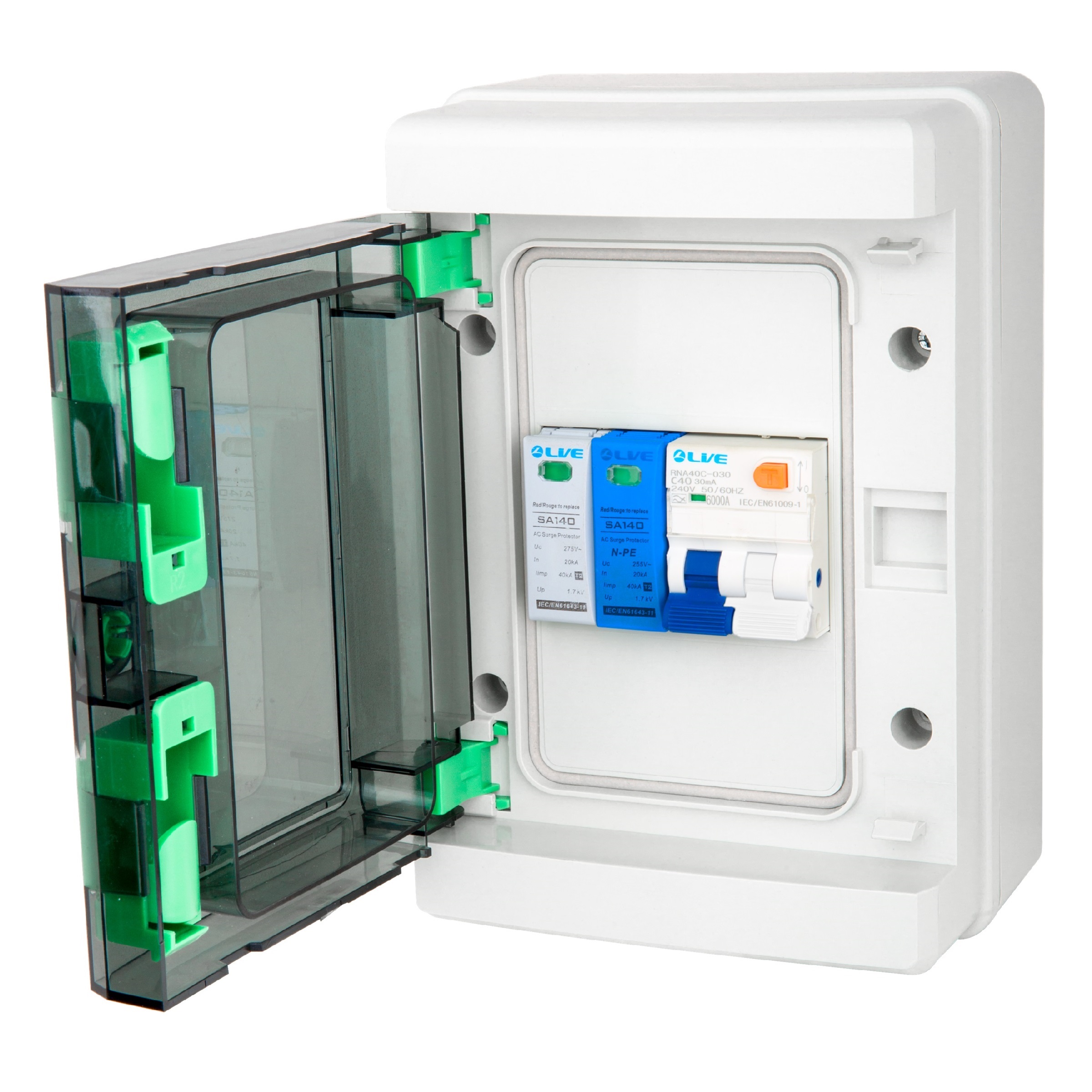 Live Electrical IP65 Weatherproof A-Type 32A Type B RCBO + Surge - LEV440SP-BP
