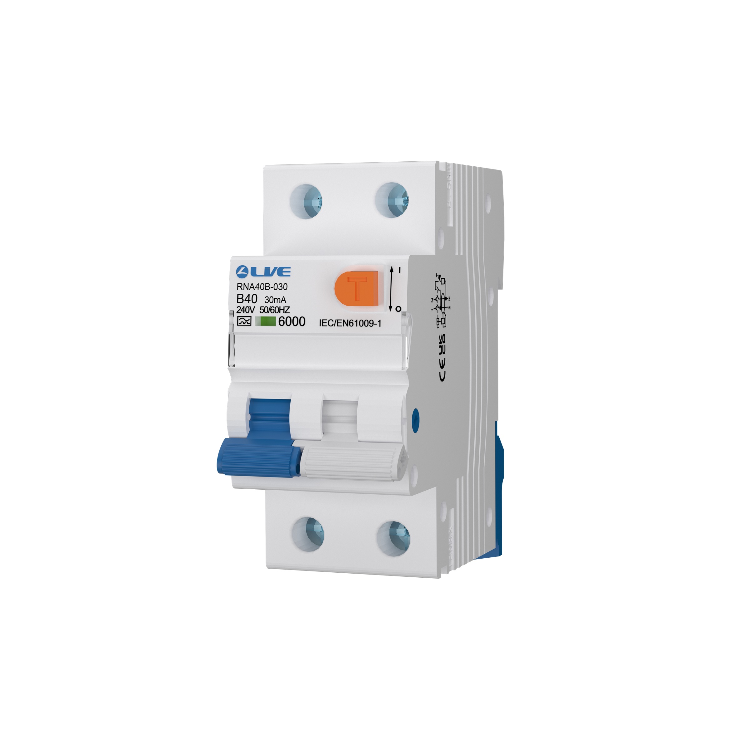 Live Electrical 40A 2 Pole A-Type Bi-Directional RCBO B Curve 6kA – RNA40B-030 - Image 2