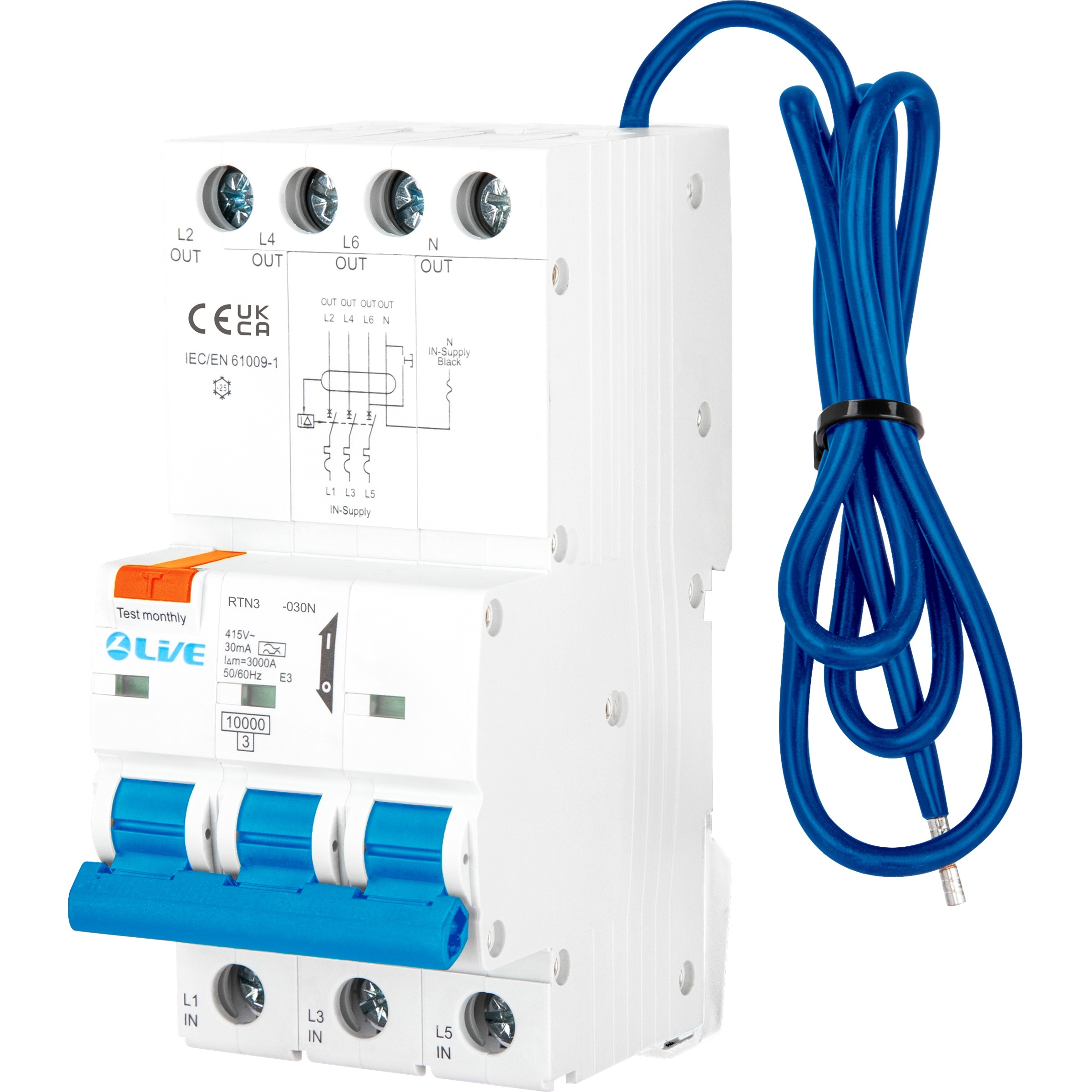 Live Electrical 20A 3P+N A-Type Bi-Directional RCBO B Curve 10kA – RTN320B-030N