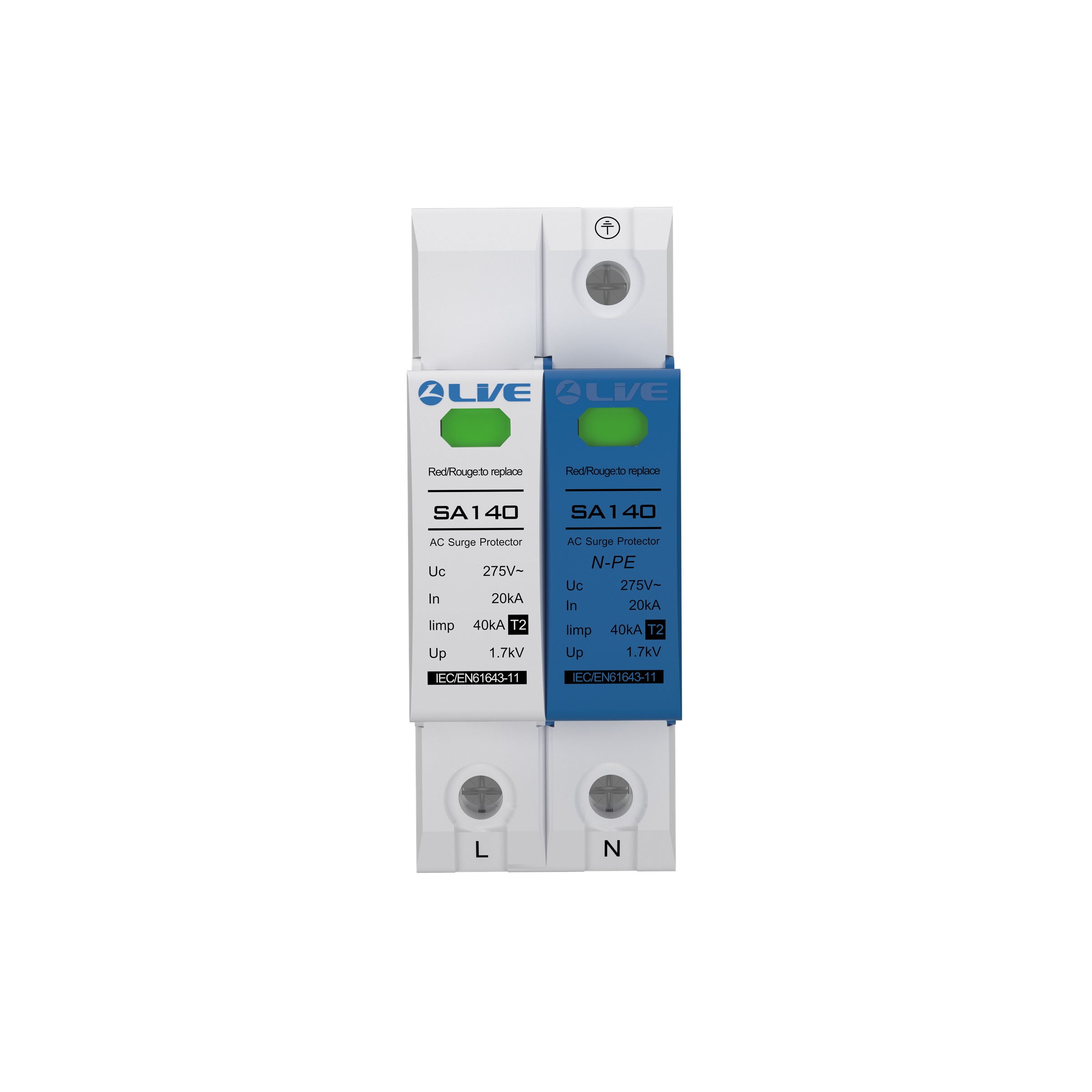 Live Electrical 1P+N 2 Pole 20kA/40kA Type 2 Surge Protective Device (SPD) - SA140 1P+N - Image 3
