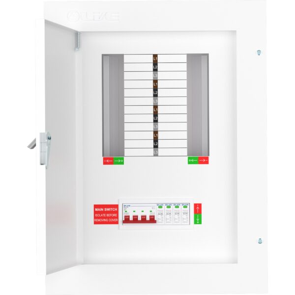 Live Electrical 8 Way 3 Phase Distribution Board with 4 Pole 125A Main ...