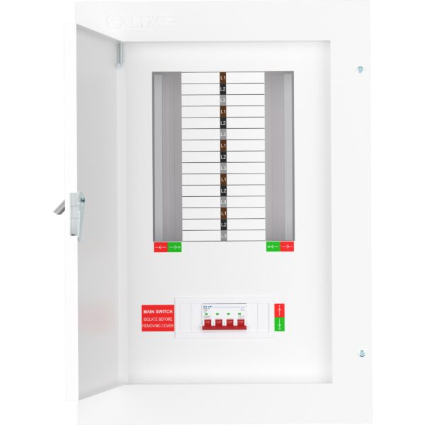 Main Electrical Incomer Live Electrical 10 Way 3 Phase Distribution Board with 4 Pole 125A Main ...