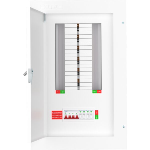 Main Electrical Incomer Live Electrical 12 Way 3 Phase Distribution Board with 4 Pole 125A Main ...