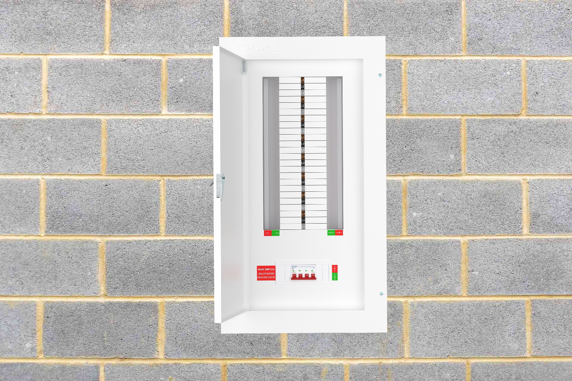 Live Electrical 16 Way 3 Phase Distribution Board with 4 Pole 125A Main Switch Incomer - TPN16-125 - Image 4