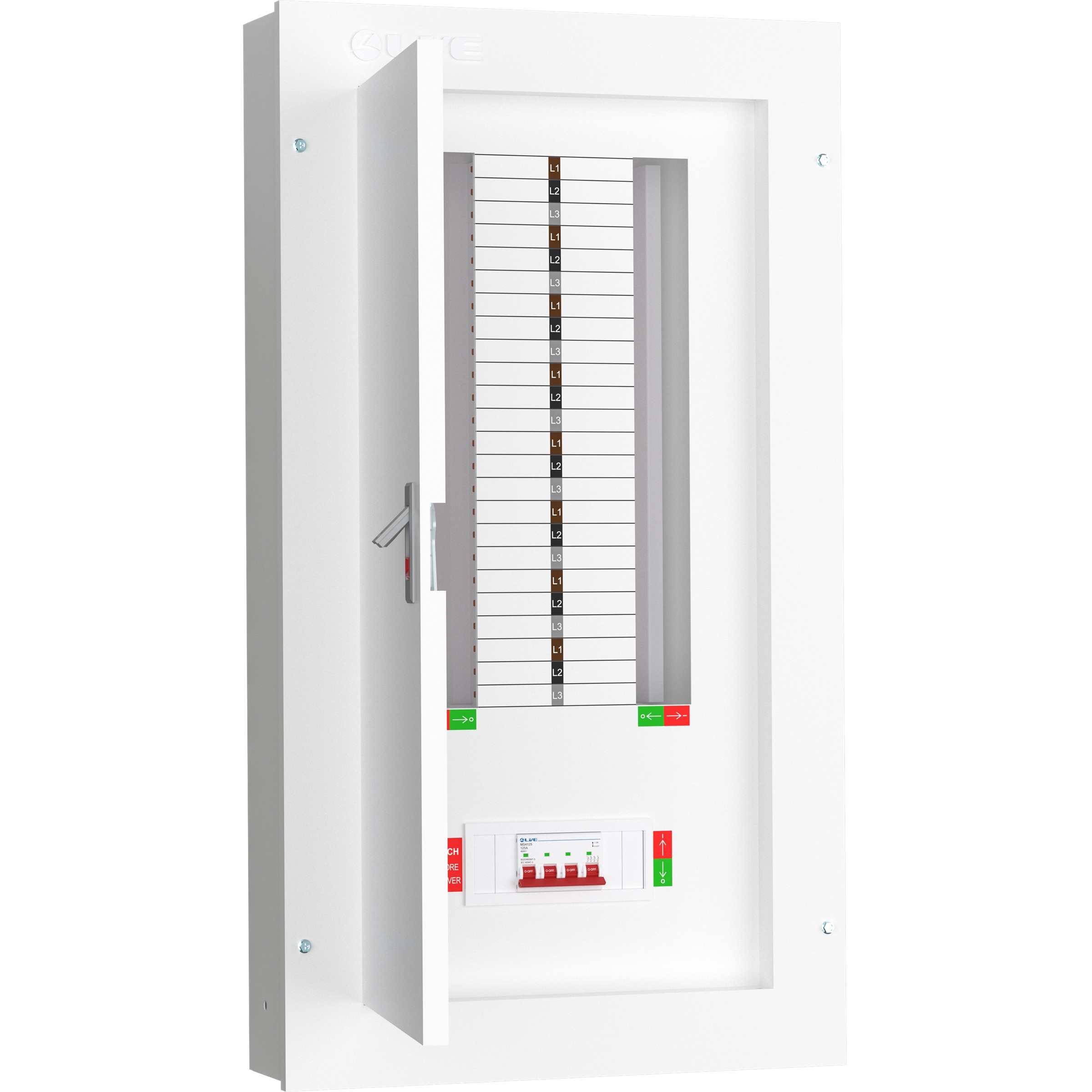 Live Electrical 16 Way 3 Phase Distribution Board with 4 Pole 125A Main Switch Incomer - TPN16-125 - Image 3