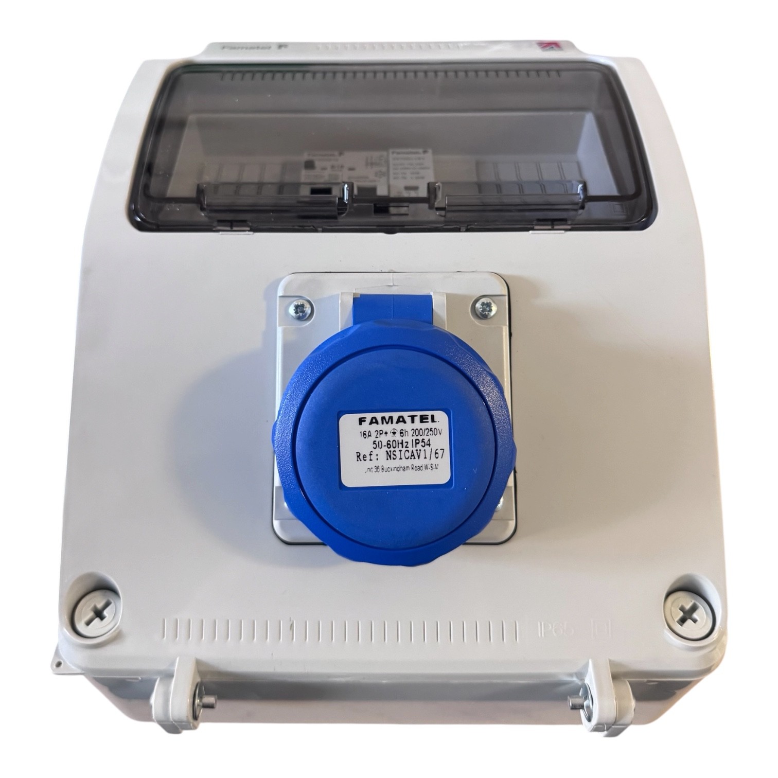 Famatel 1 Way Hook Up Unit 1 x 16A 2P+E Electronic Interlock Socket IP67 1 x 16A RCBO Type A DP 30mA - NSICAV1/67 - Image 2
