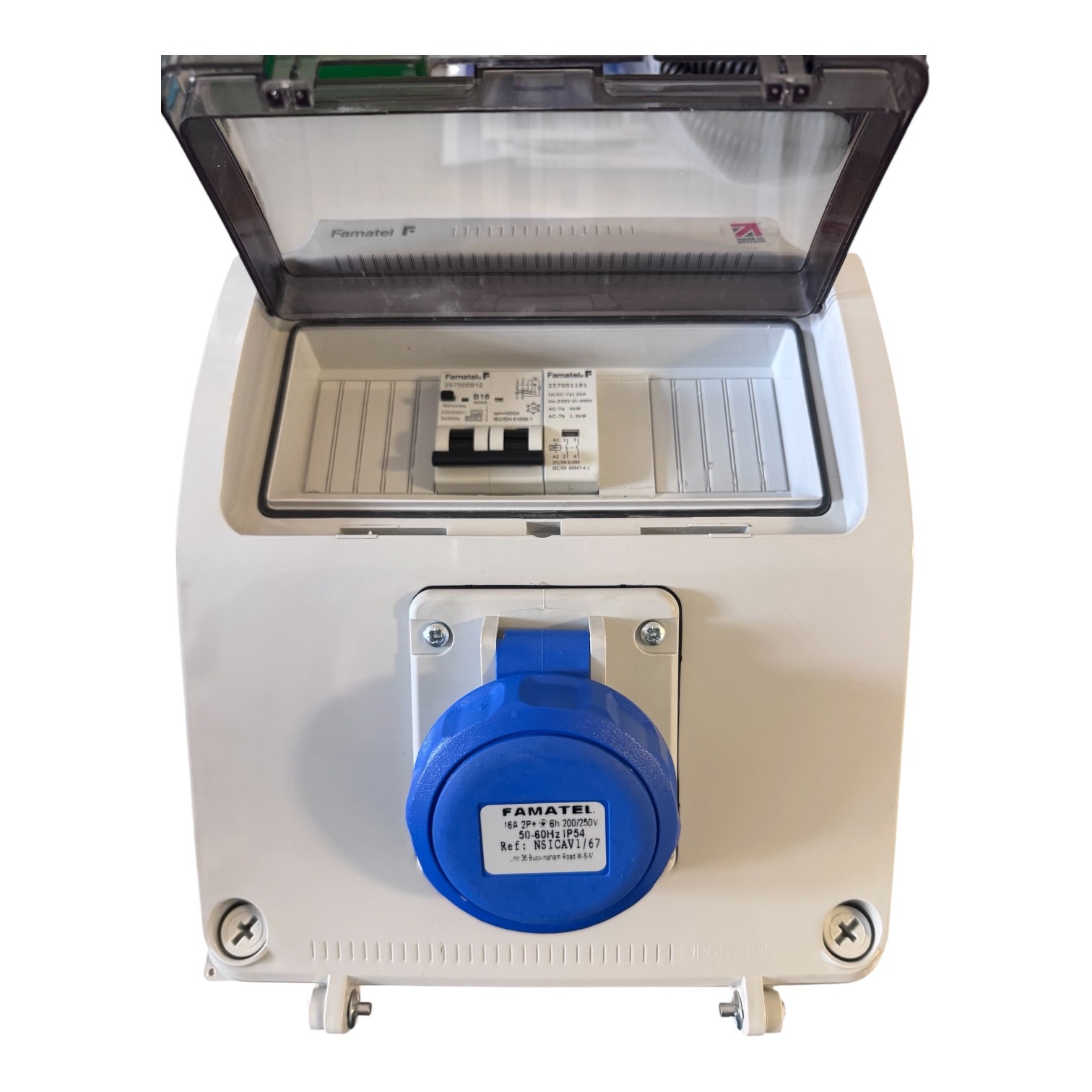 Famatel 1 Way Hook Up Unit 1 x 16A 2P+E Electronic Interlock Socket IP67 1 x 16A RCBO Type A DP 30mA - NSICAV1/67 - Image 3