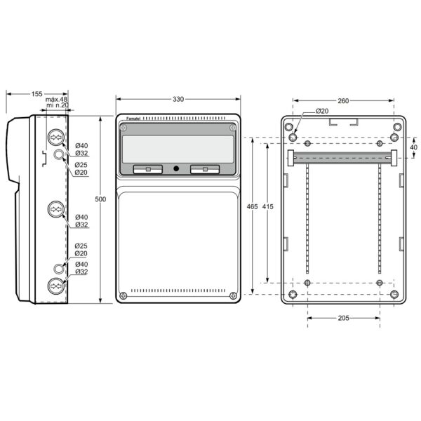 Famatel 3 Way Hook Up Unit 3 x 16A 2P+E Electronic Interlock Socket Side Mounted 3 x 16A RCBO Type A DP 30mA c/w Loop In/Out Terminals – NSICAV3/TT/SM - Image 3