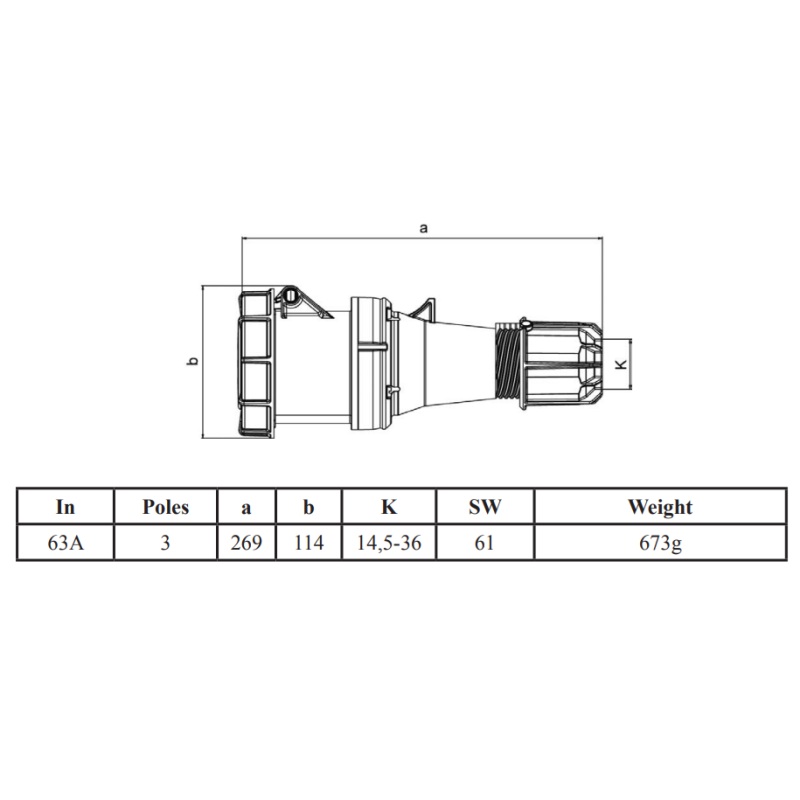 Garo 63A 3 Pin (2P+E) Blue IP67 Industrial Coupler 200-250V - SV263-6S - Image 2