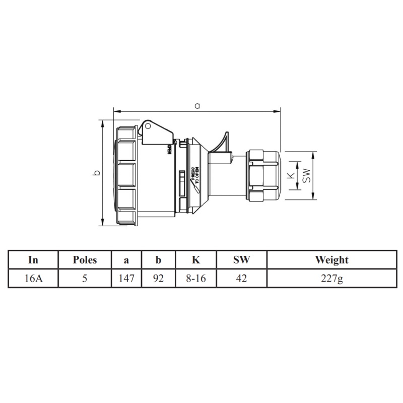 Garo 16A 5 Pin (3P+N+E) Red IP67 Industrial Coupler 200-415V - SV416-6S - Image 2