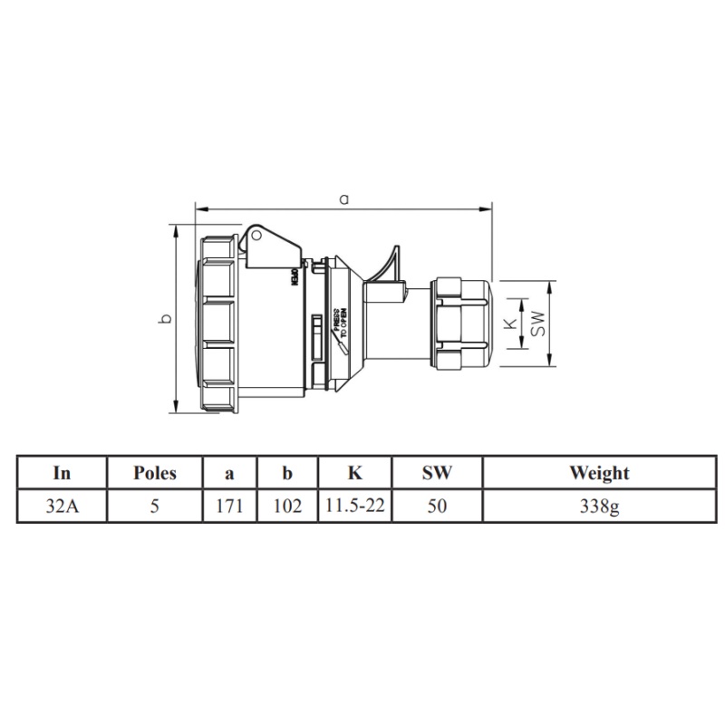 Garo 32A 5 Pin (3P+N+E) Red IP67 Industrial Coupler 200-415V - SV432-6S - Image 2