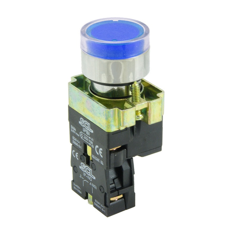 SCL 22mm Blue Illuminated Momentary Push Button 1 NO Contact 230VAC - IPBI-BL-10-230