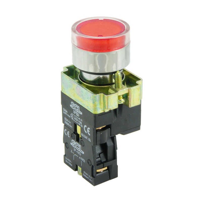 SCL 22mm Red Illuminated Momentary Push Button 1 NO Contact 24VAC/DC - IPBI-R-10-24