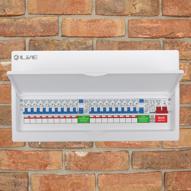 Live Electrical 24 Way Metal Clad Split Load Consumer Unit c/w 100A Main Switch / 2 x 63A 30mA RCD + 17 MCBs (6x6A, 1x10A, 3x16A, 5x32A, 2x40A) + 20/40kA DP Surge Protection Device - LSMC2463TR-AS - Image 2