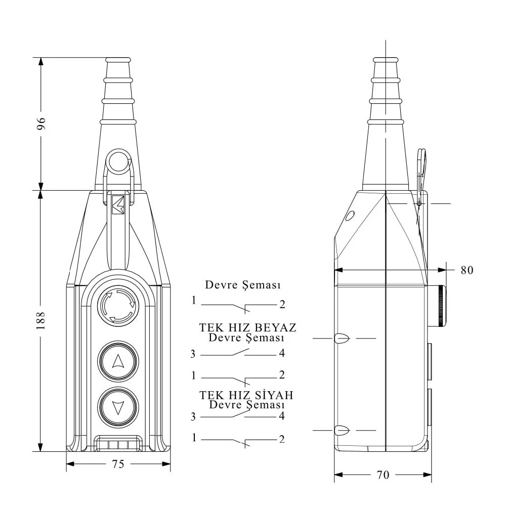 Niglon 3 Way Crane Pendant Up/Down/E-stop (2 x 1 Speed) - CPSS-3 - Image 2