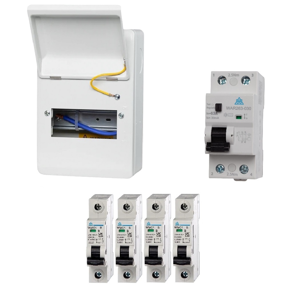 4 Way Metal Clad Consumer Unit With 63A RCD & 2 X MCB - MK