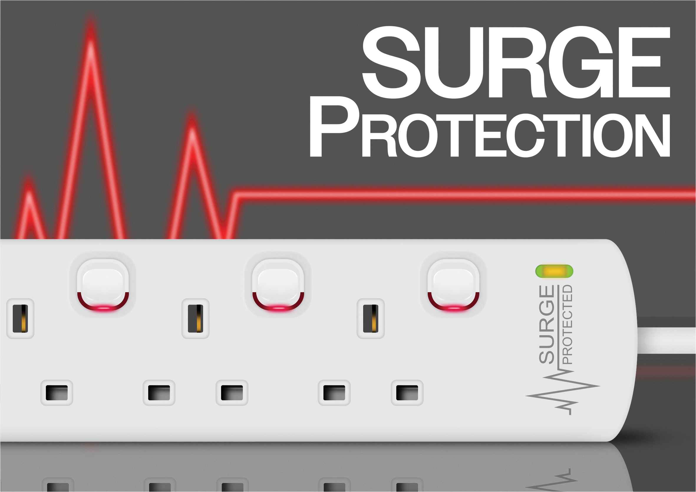 Eagle 6 Gang Individually Switched Anti-Surge Extension Lead with Neon White - E227DW - Image 3