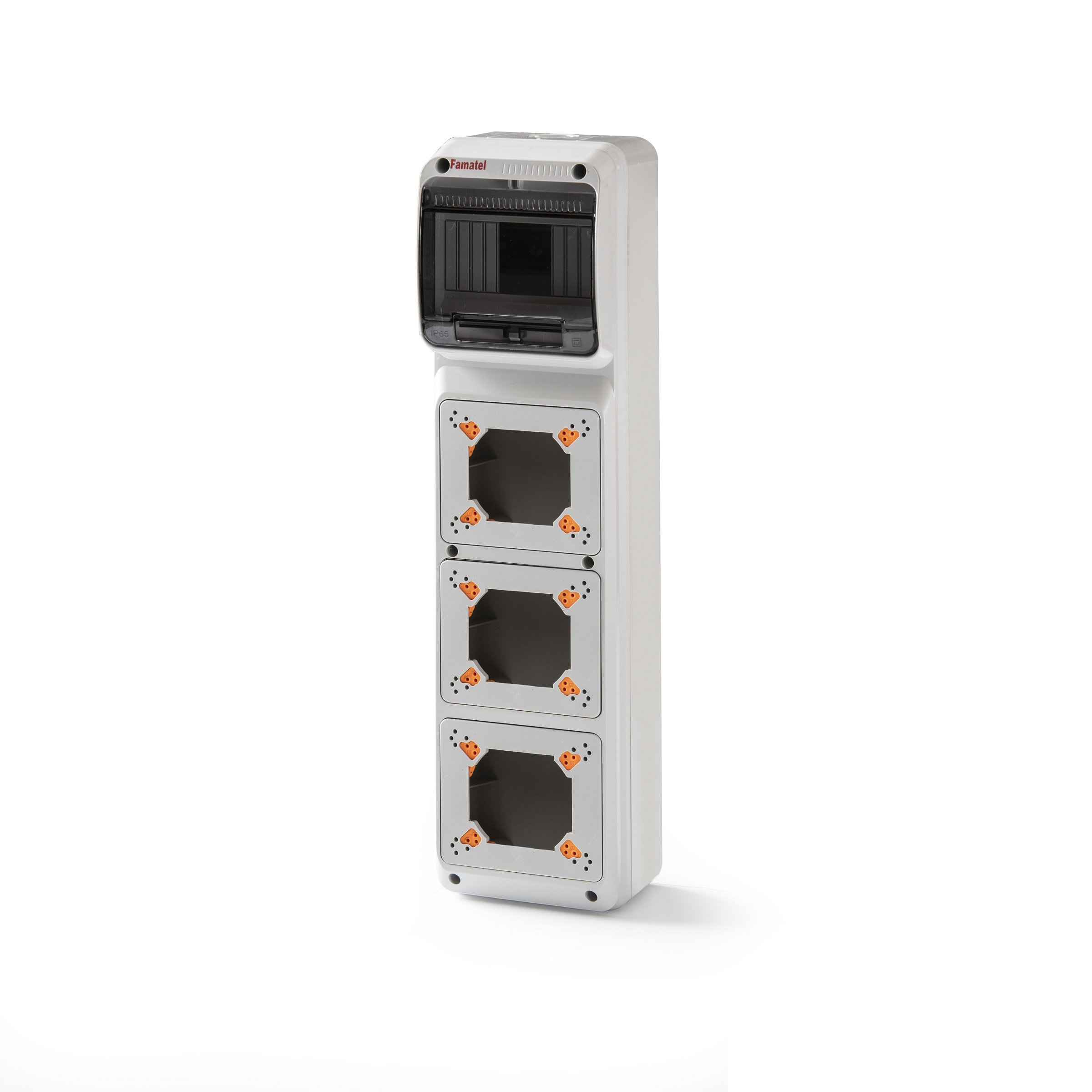 Famatel Acqua Combi Pre-die-cut Enclosure 6 Modules 3 Outlets 490mm x 125mm x 107mm - 3960