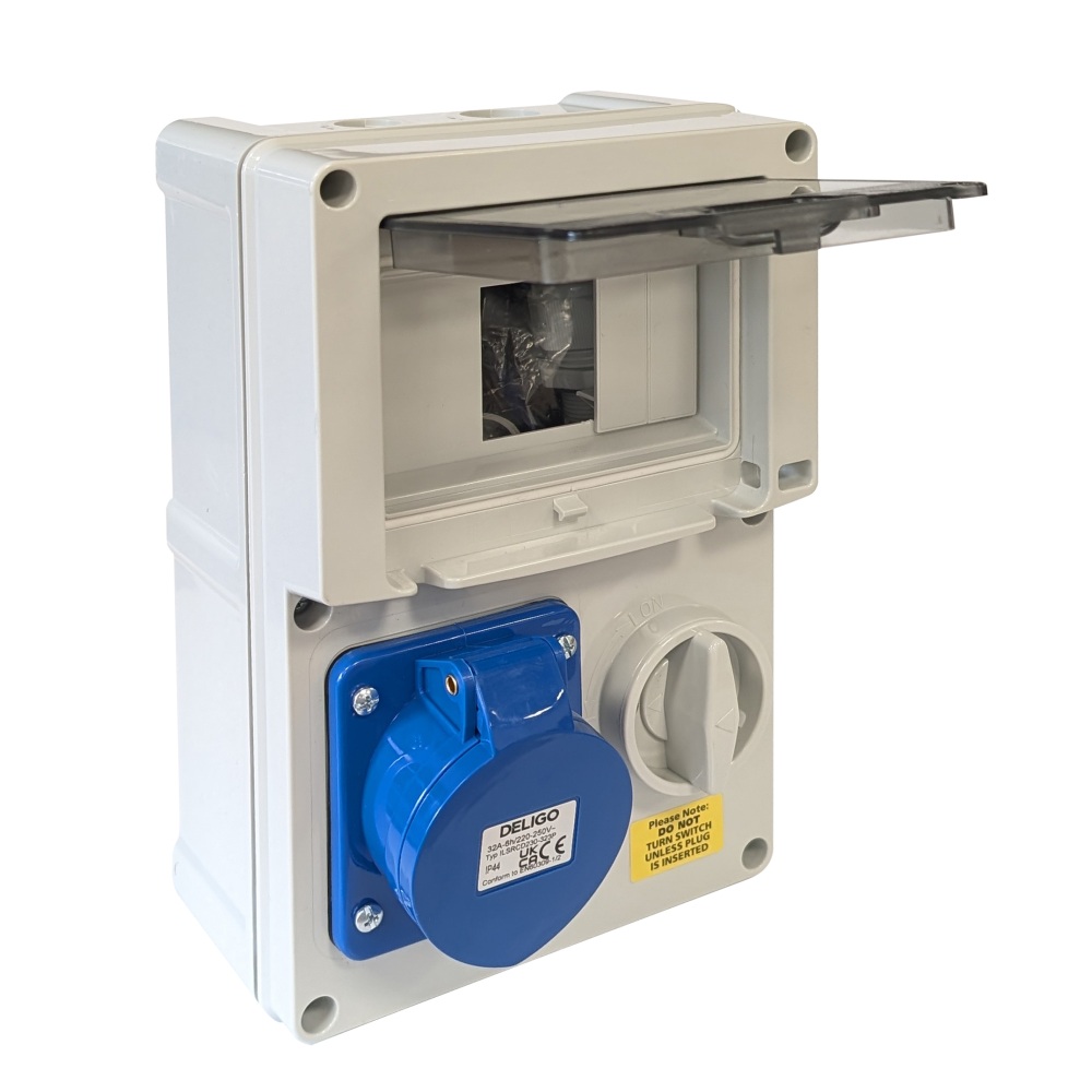 Deligo 32A 3 Pin 230V Blue IP44 Industrial Interlocked Socket c/w Window - ILSRCD230-323P - Image 2