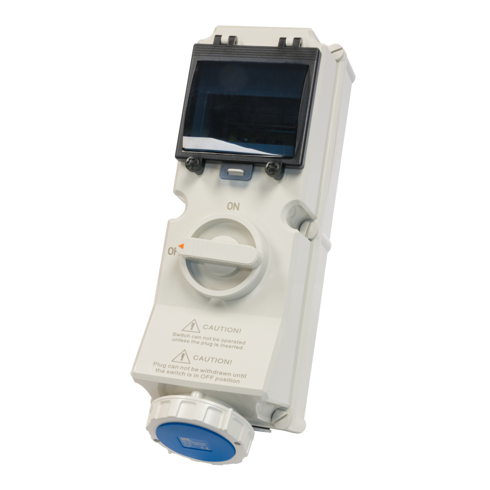 SCL 32A 3 Pin 240V Blue IP67 Industrial Interlocked Socket c/w 2 Pole 32A RCD – IND-323NISW-IP67-RCCB
