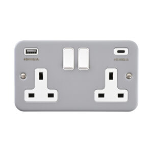 Saxby Metal Clad 13A 2G DP Switched Socket with 15.5W USB A+C - MC425