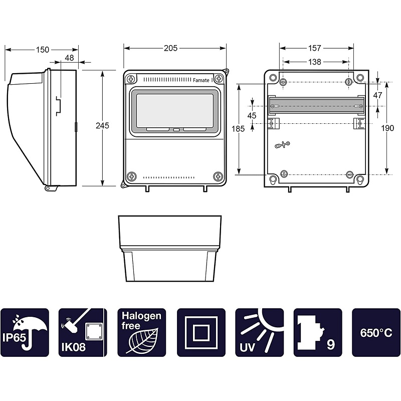 Famatel Acqua Combi 9 Module IP65 Enclosure 260 x 215 x 150mm - 3957 - Image 2
