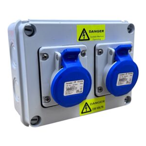 Famatel 16A 2P+E 6h 240V Twin Socket Outlet IP44 Blue - TS1234