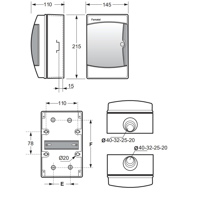 Famatel Acqua 390 Wall Mounted Enclosure 215mm x 145mm x 110mm ABS IP65 Grey - 3904-T - Image 2