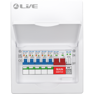 Live Electrical 8 Way Metal Clad Consumer Unit c/w 100A Main Switch / 20/40kA SPD + 5 RNCs RCBOs (1x6A, 1x16A, 1x20A, 1x32A, 1x40A) - LSMC08SRN/100