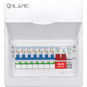 Live Electrical 10 Way Metal Clad Consumer Unit c/w 100A Main Switch / 20/40kA SPD + 7 RNCs RCBOs (2x6A, 1x16A, 1x20A, 2x32A, 1x40A) - LSMC10SRN/100
