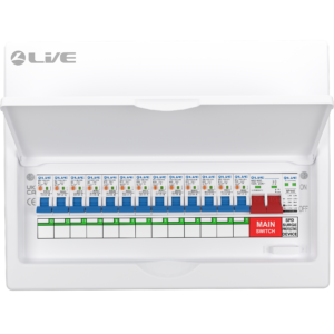 Live Electrical 16 Way Metal Clad Consumer Unit c/w 100A Main Switch / 20/40kA SPD + 13 RNCs RCBOs (4x6A, 1x10A, 2x16A, 1x20A, 4x32A, 1x40A) - LSMC16SRN/100