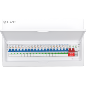 Live Electrical 22 Way Metal Clad Consumer Unit c/w 100A Main Switch / 20/40kA SPD + 19 RNCs RCBOs (5x6A, 2x10A, 3x16A, 3x20A, 5x32A, 1x40A) - LSMC22SRN/100