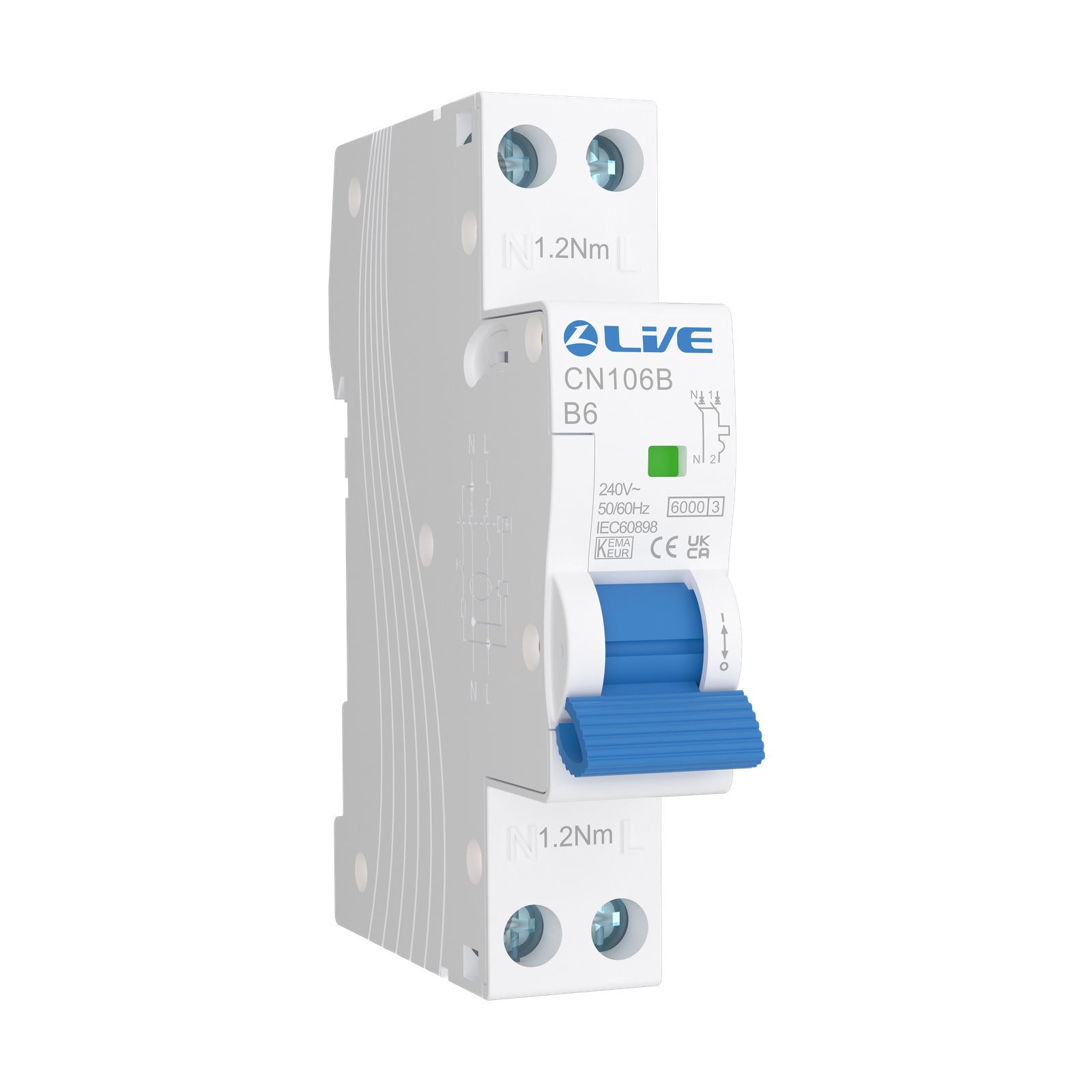 Live Electrical 6A 1P+N A-Type Bi-Directional MCB B Curve 6kA 30mA For SRN Consumer Units – CN106B