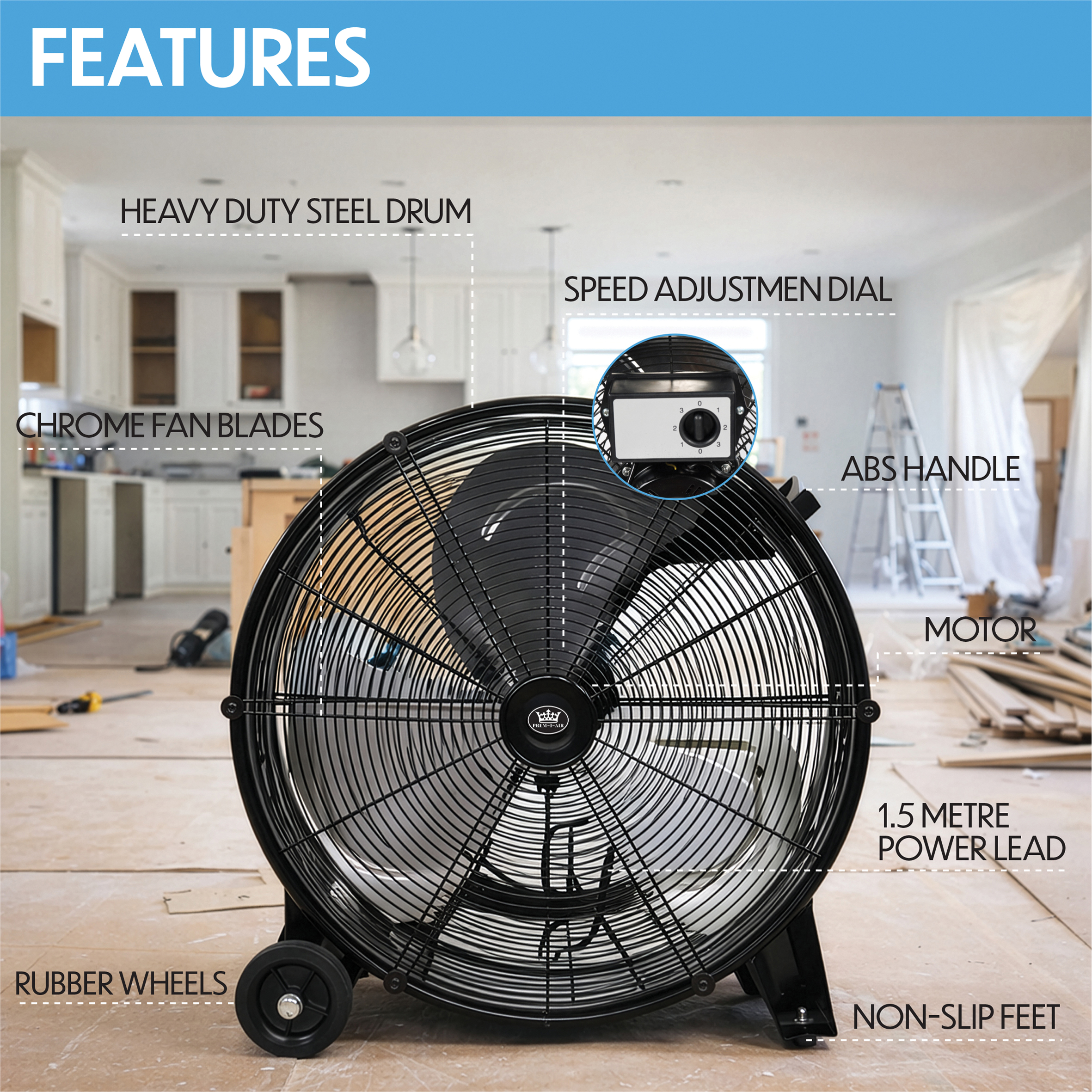 Prem-i-air Air Circulator Fan with Remote 20" Sizes, 3 Speeds, Adjustable Tilt Head & High Velocity Cooling for Home, Office or Gym - EH5400 - Image 7