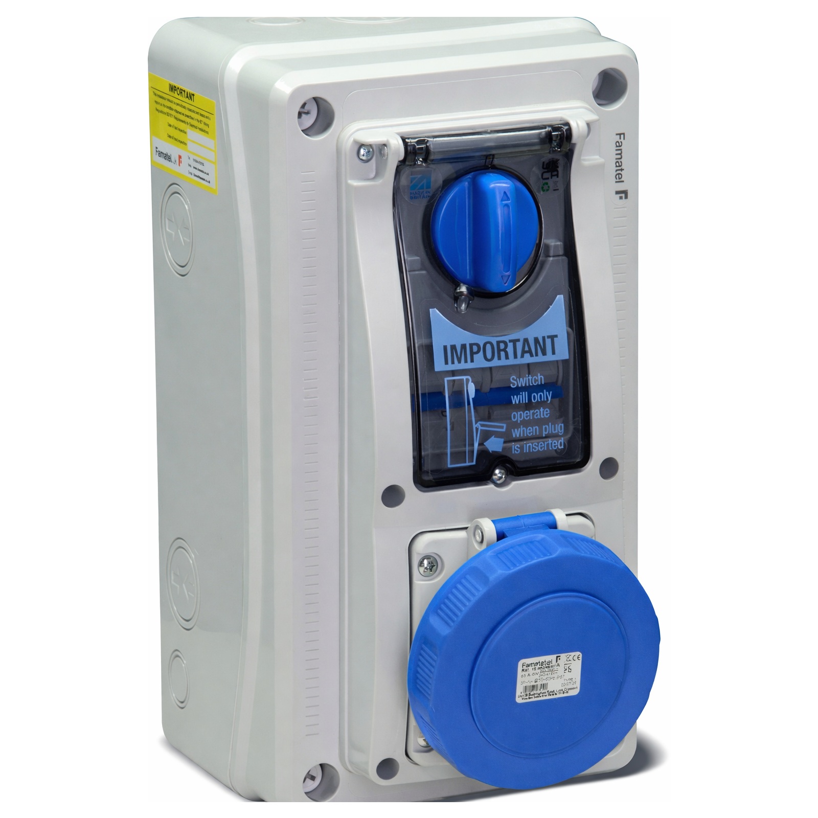 Famatel 32A 3 Pin 240V IP67 Vertical RCD Interlocked Socket - 32.3232B6R