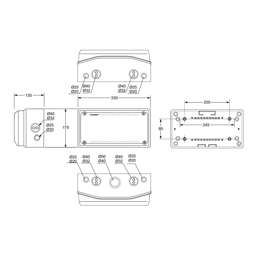 Famatel 16A 3 Pin 240V IP54 Vertical RCD Interlocked Socket - 32.3214B6R - Image 3