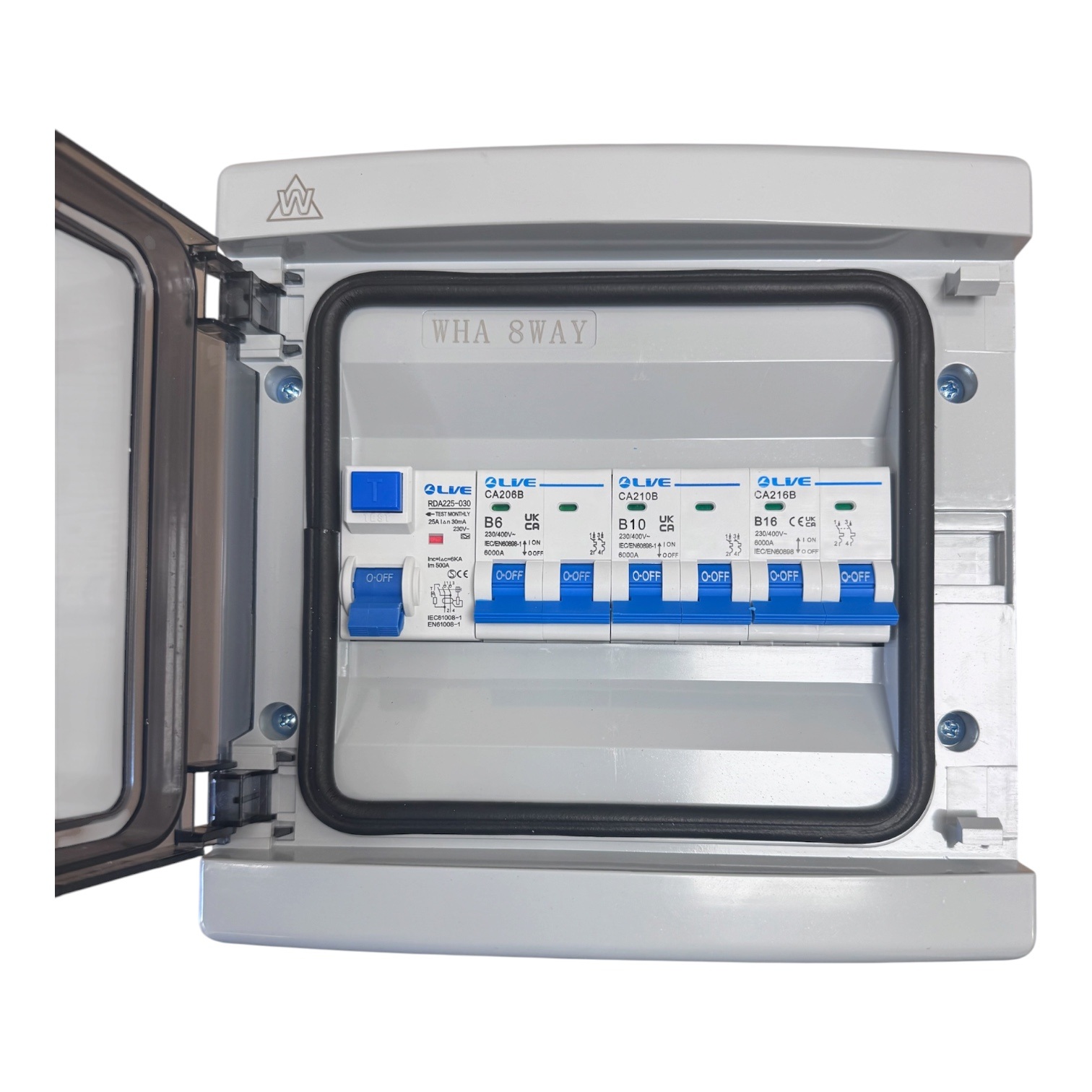 8 Way IP65 Double Pole Consumer Unit Surface Mounted Caravan Campervan Motorhome 25A 30mnA Type A RCD 2 Pole 6A MCB 2 Pole 10A MCB 2 Pole 16A MCB - CVMH2561016DPCUIP65 - Image 3