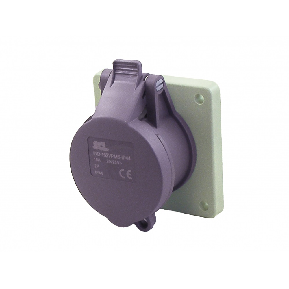 SCL 16A 2 Pin 20V Violet IP44 Panel Mount Socket - IND-162VPMS-IP44