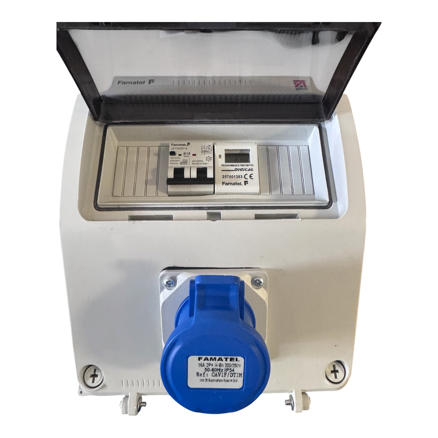 Famatel 1 Way Hook Up Unit 1x16A 2P+E Socket Front Mounted 1x16A Type A RCBO DP 30mA 1xDigital Timer - CAV1F/DTIM - Image 5