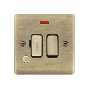 Saxby Raised Screwed 13A Switched Fused Spur Unit with Flex Outlet and Neon Antique Brass With Black Insert - RS323ABB