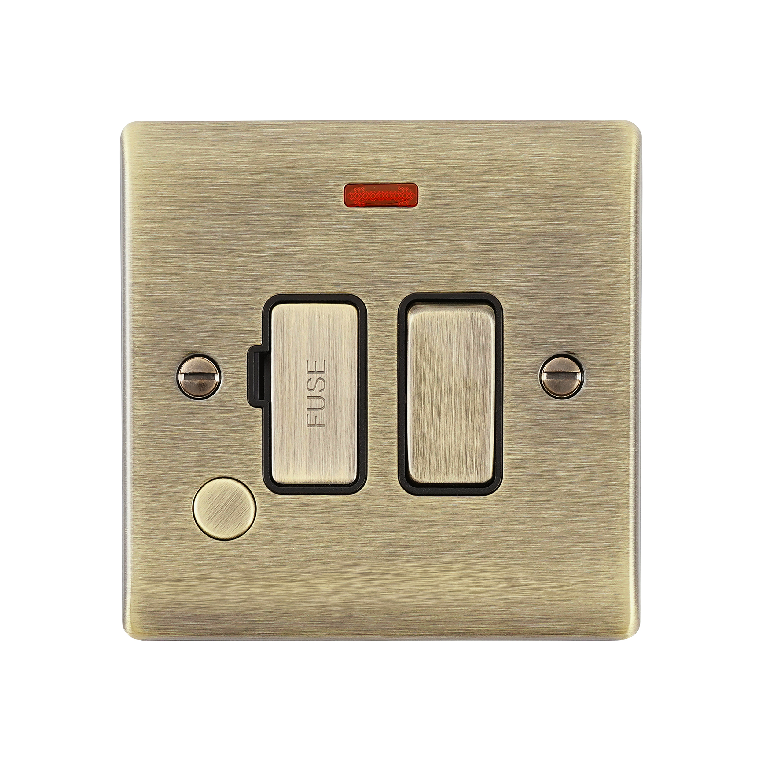 Saxby Raised Screwed 13A Switched Fused Spur Unit with Flex Outlet and Neon Antique Brass With Black Insert - RS323ABB - Image 2